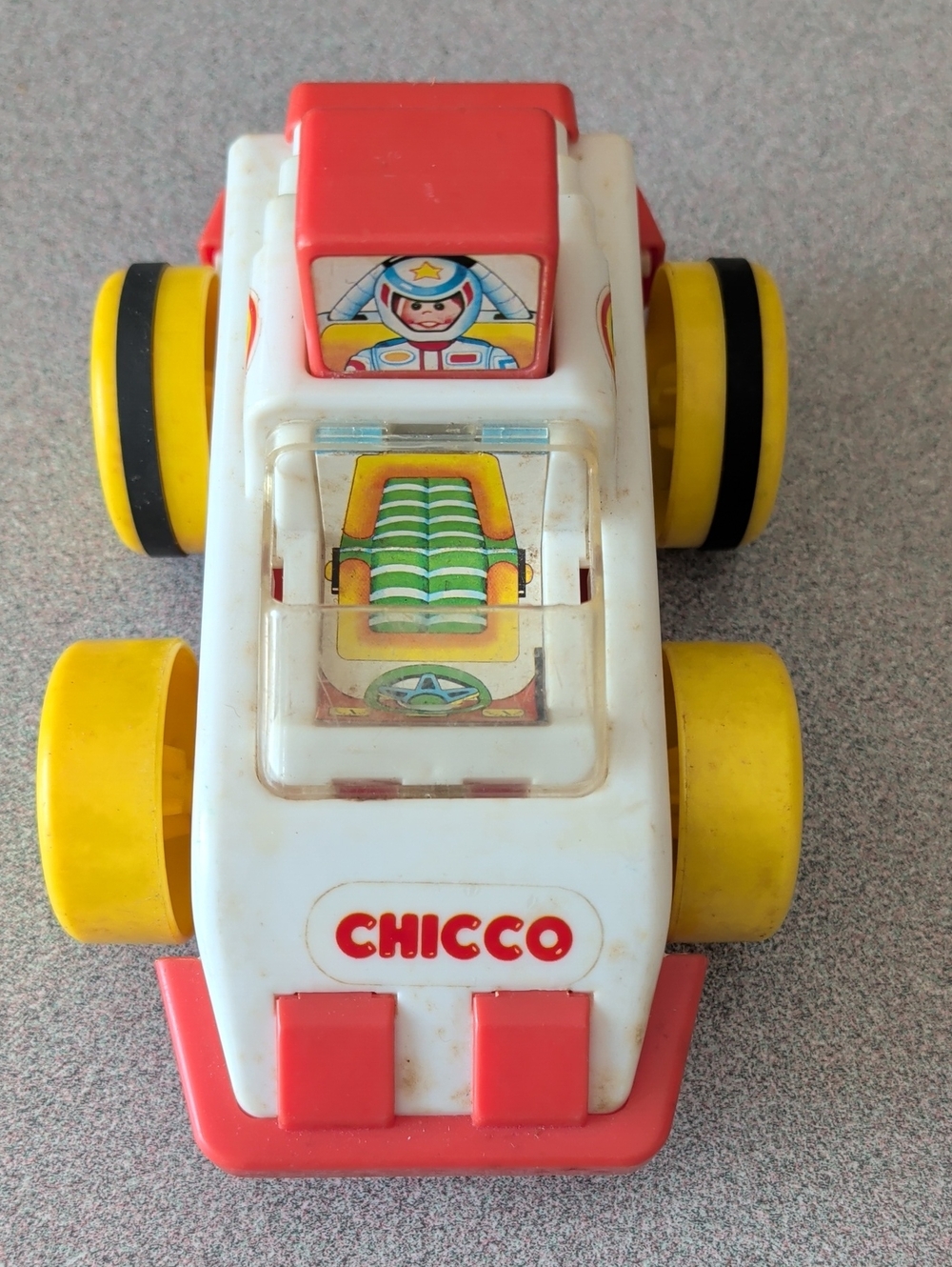 Chicco White, Yellow & Red Vintage Pull-Back Toy Car